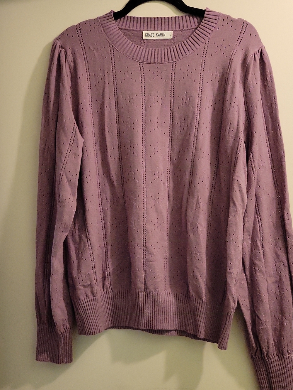 Grace Karin Lavender Eyelet Knit Pullover.